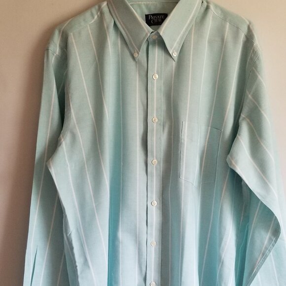 Men's Private Club Mint Green With White Stripes Button Down Collar Shirt 16 1/2 - Picture 4 of 12